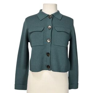 Sezane Betty Cardigan Sweater Merino Wool  Quiet Luxury Capsule Size XS Aqua